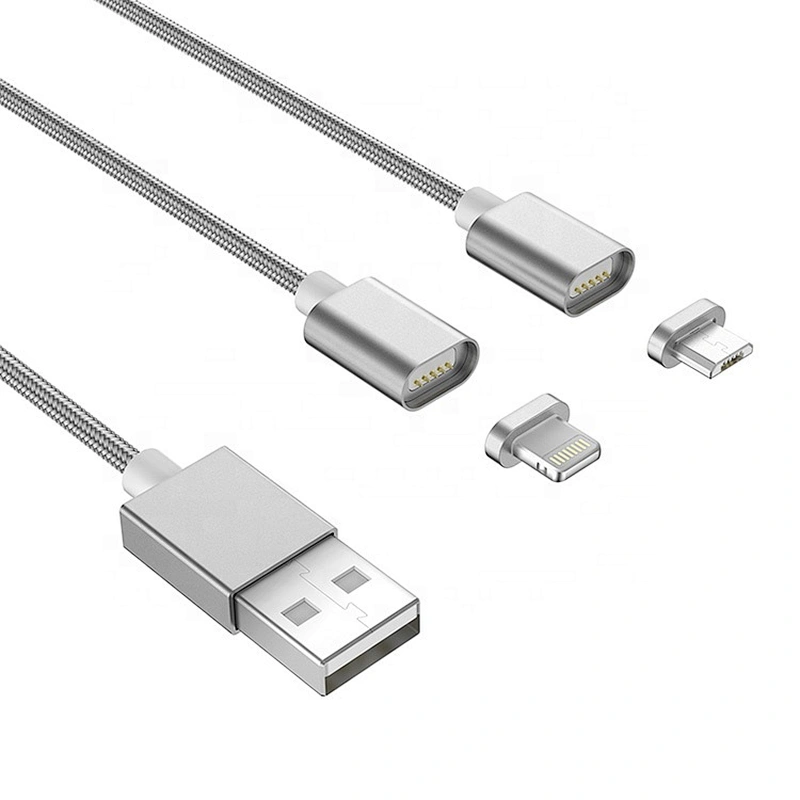 Newest wholesale 2 in 1 magnetic usb data cable for both iphone and android