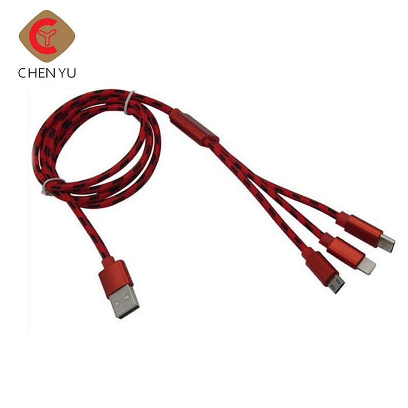 Competitive price nylon braided 3 in 1 fast charging data usb cable