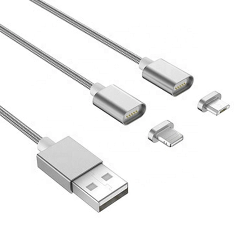Newest wholesale 2 in 1 magnetic usb data cable for both iphone and android