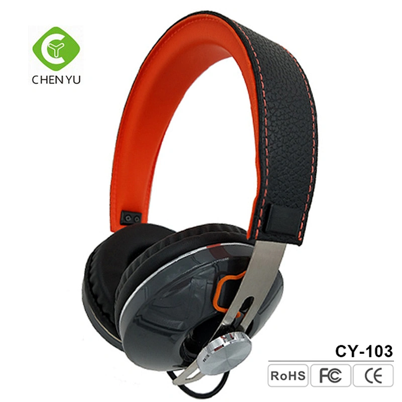 3.5mm plug stereo sound adjustable leather headband headset noise reduction wired on ear headphone