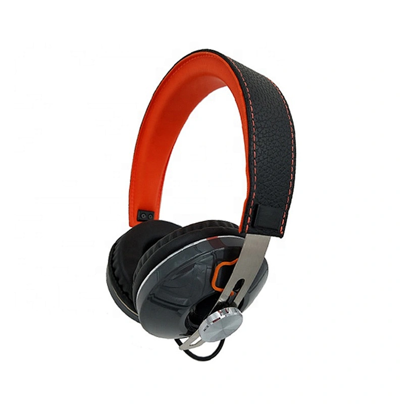 3.5mm plug stereo sound adjustable leather headband headset noise reduction wired on ear headphone