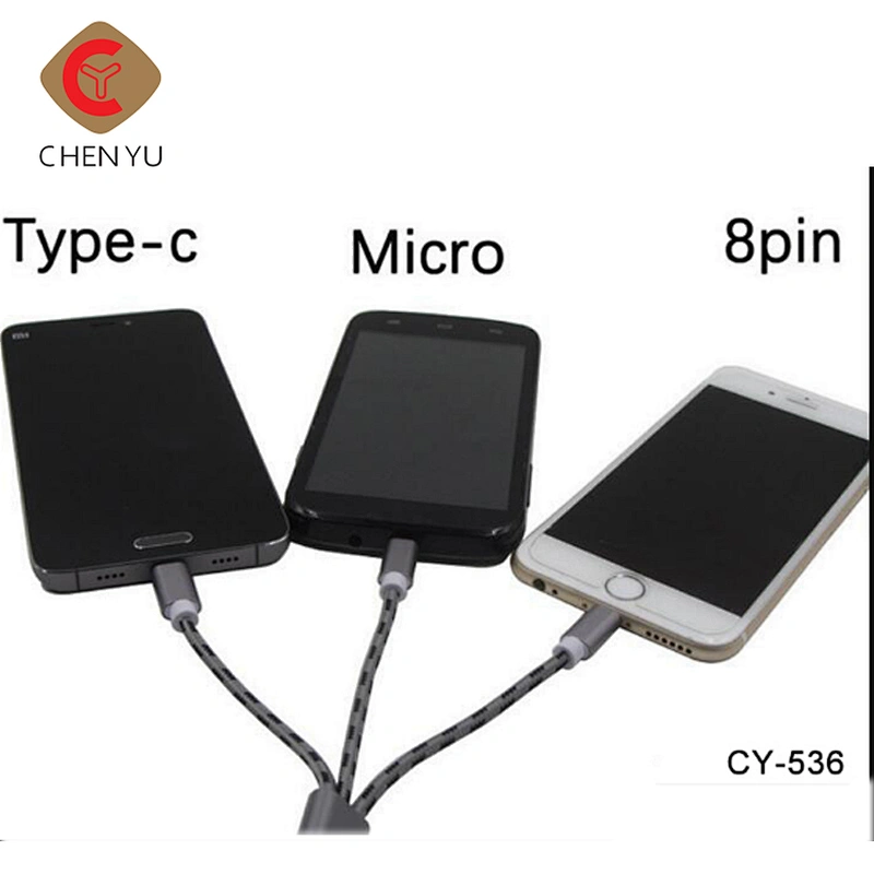 Competitive price nylon braided 3 in 1 fast charging data usb cable