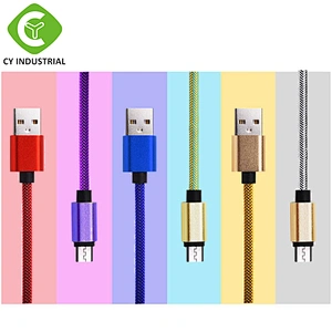 Nylon braided usb cable with metal head multicolor data cable