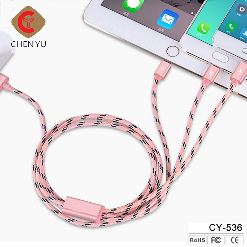 Competitive price nylon braided 3 in 1 fast charging data usb cable