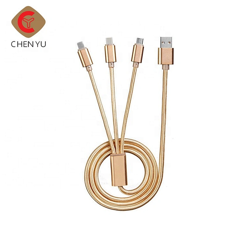 High quality nylon braided fast charging 3 in 1 usb data cable