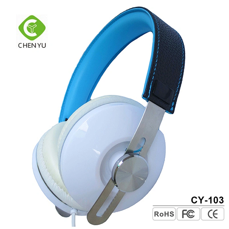 3.5mm plug stereo sound adjustable leather headband headset noise reduction wired on ear headphone