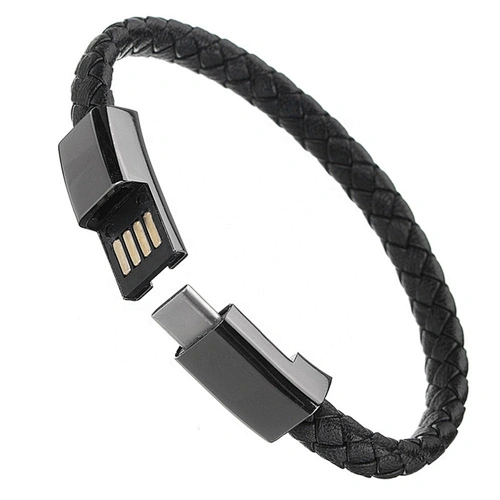 2020 trending OEM Logo gift promotion fast charging leather bracelet USB cable wrist data charger cord in mobilephone