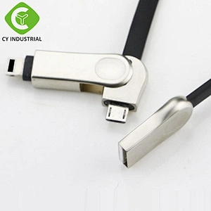 Wholesale 2 in 1 flat micro usb phone charging cable for Iphone and Android