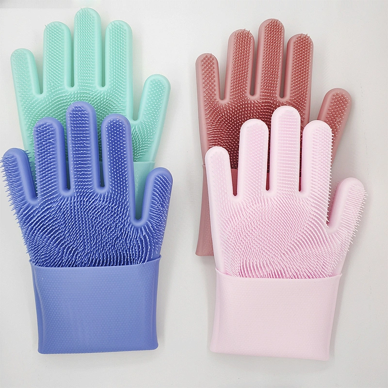 2-sided Scrubber Reusable Silicone Brush Scrub Cleaning Gloves for Dish Wash Kitchen Bathroom Cleaning Car Wash