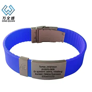 metal plate Sport ID bracelet Engrave id silicone sports bracelet with metal plate and clasp