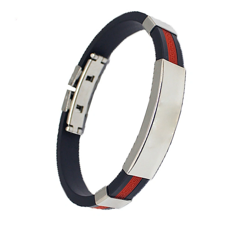 Wholesale Fashion Basketball  Wristband Stainless Steel Clasp Adjustable Rubber Bracelet for man