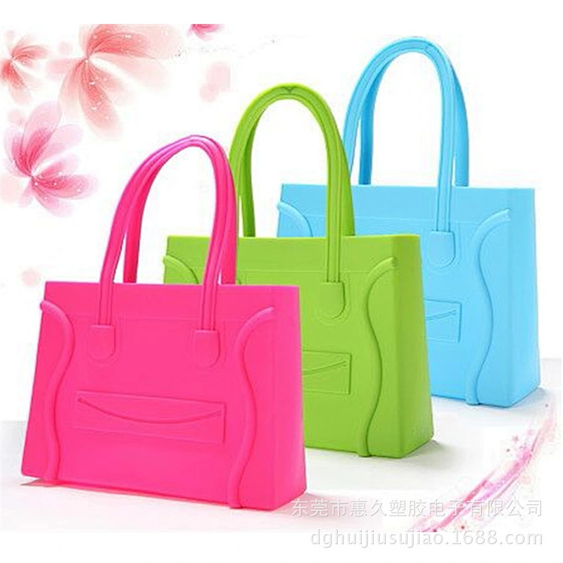 Colorful Jelly handbag silicone transparent bags cany women tote bags