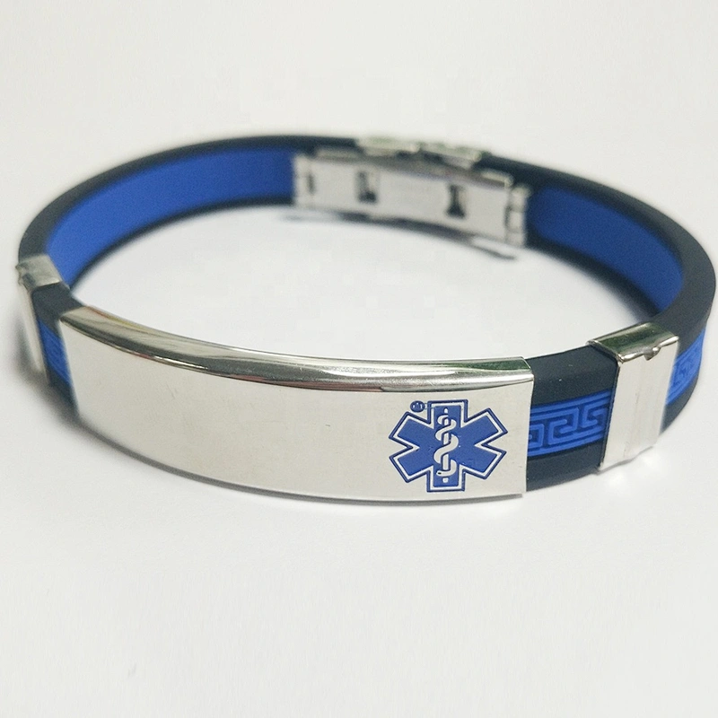 Free Engraving Alert ID Bracelet Stainless Steel Rubber Silicone Emergency