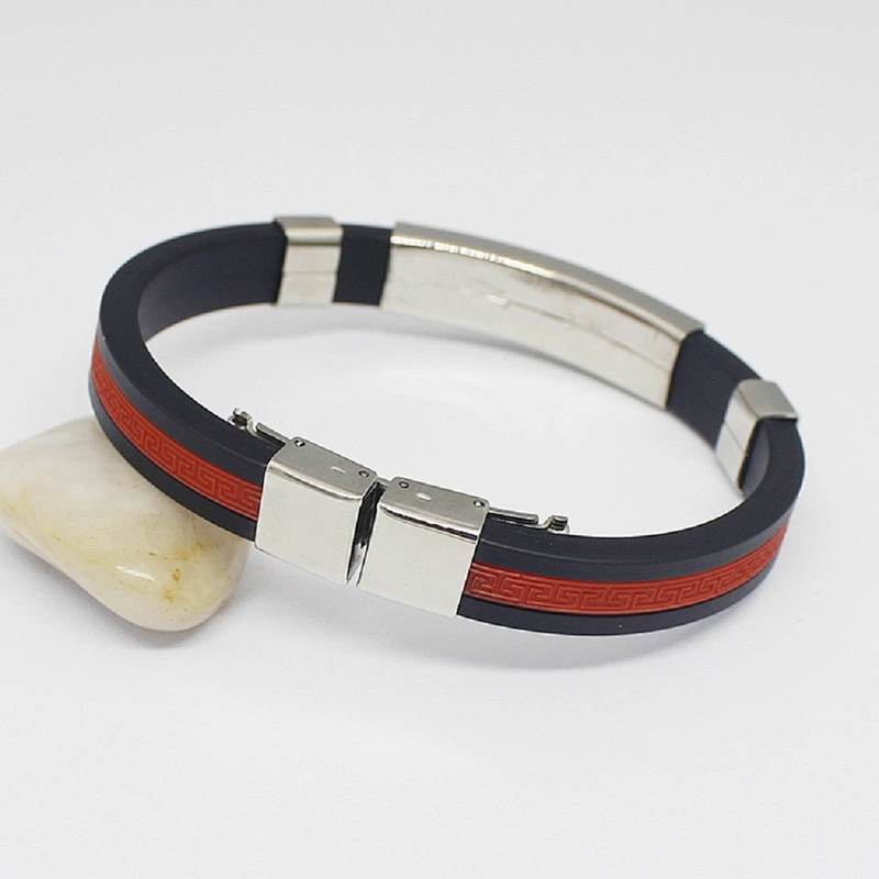Wholesale Fashion Basketball  Wristband Stainless Steel Clasp Adjustable Rubber Bracelet for man