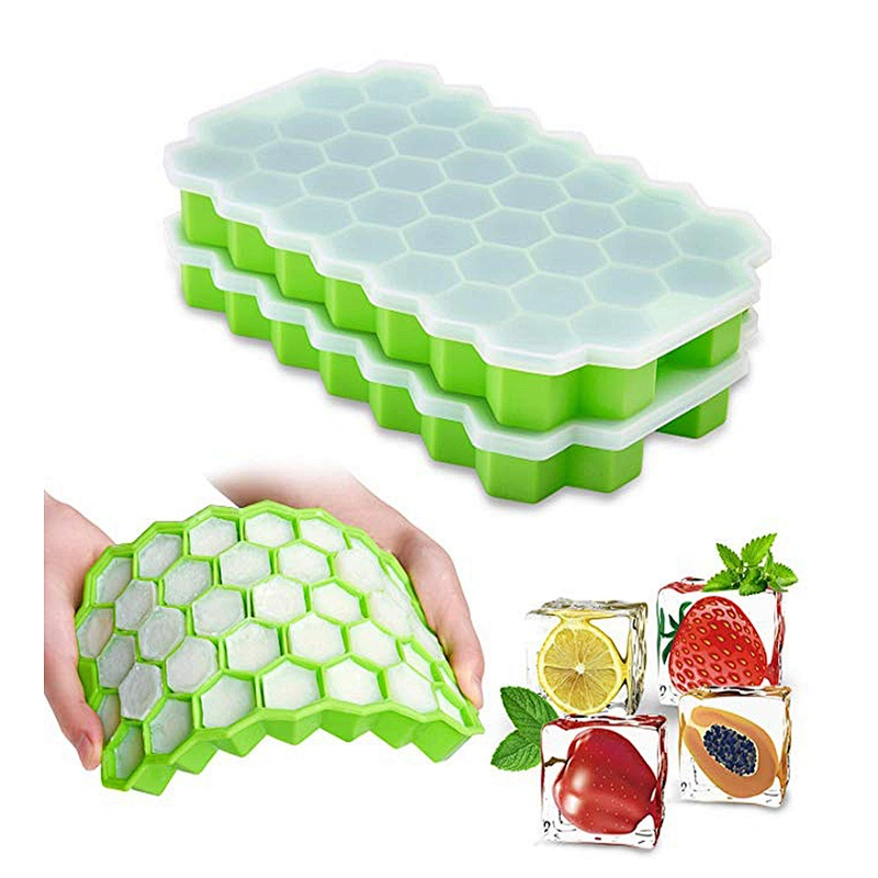 BPA Free 3d Ice Cubes Mold with Lid Silicone Honeycomb Cream Ice Maker