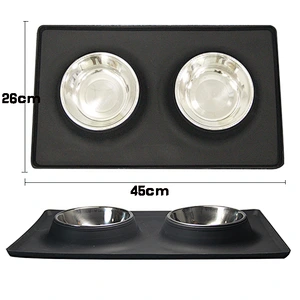 Set of 2 Stainless Steel Bowls with Non-Skid & No Spill Silicone Stand for Small Dogs, Cats Puppy in pet supply