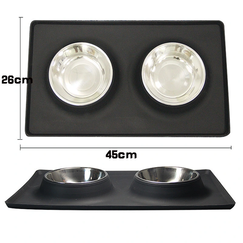 Set of 2 Stainless Steel Bowls with Non-Skid & No Spill Silicone Stand for Small Dogs, Cats Puppy in pet supply