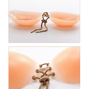 Shample Strapless Bra, Strapless Sticky Bra Reusable Silicone Push Up Self Adhesive for Women Beige