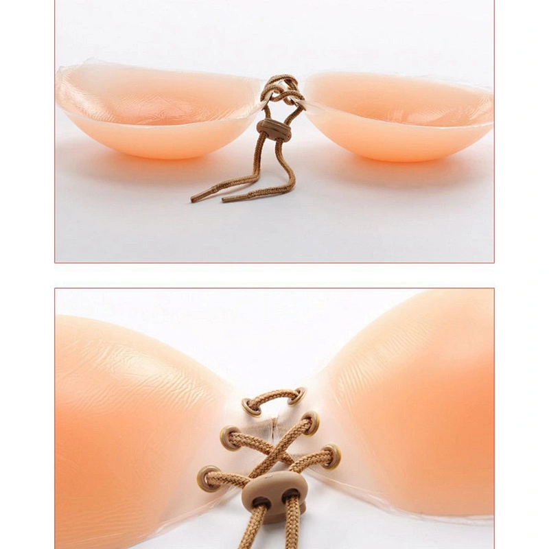 Shample Strapless Bra, Strapless Sticky Bra Reusable Silicone Push Up Self Adhesive for Women Beige