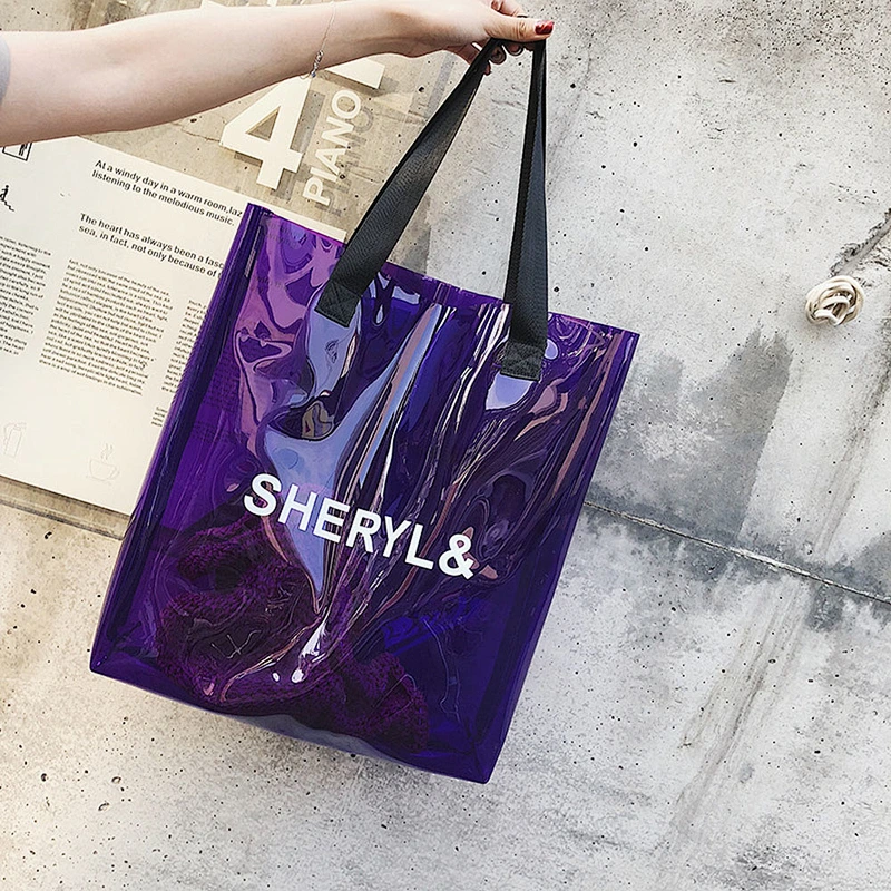 New Design Candy Color Women Fashion Clear Jelly Bag Large Tote Bag