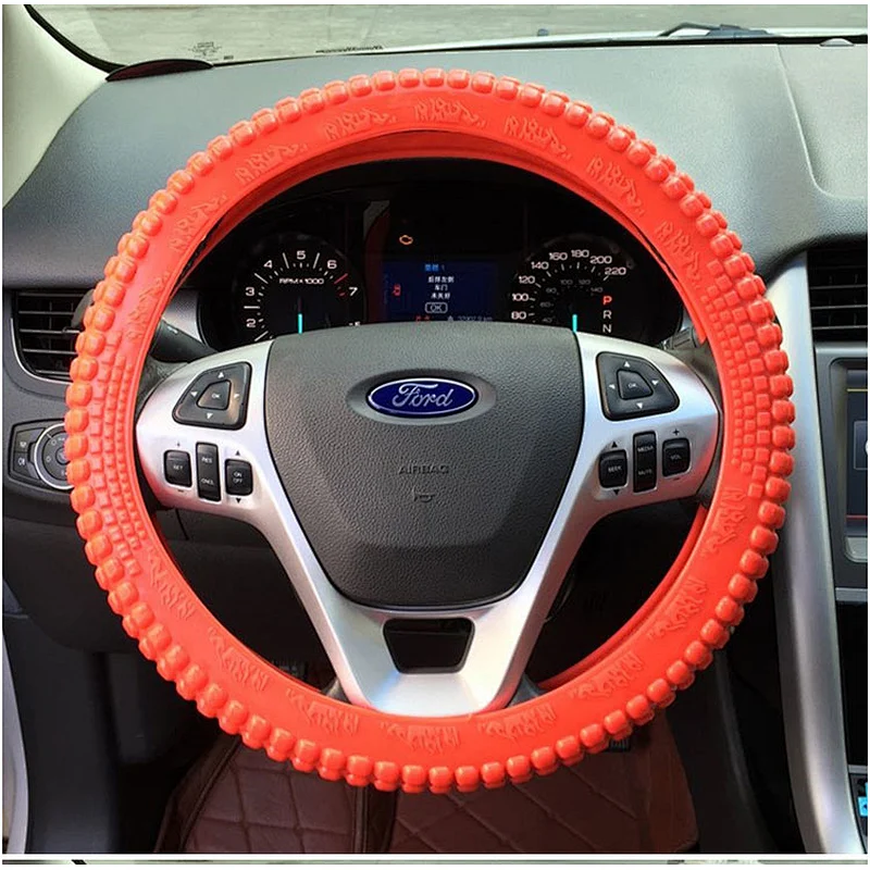 Silicone Anti-slip Car Steering Wheel Cover Novel Geometrical Pattern Universal 14-15 inch