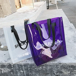 New Design Candy Color Women Fashion Clear Jelly Bag Large Tote Bag