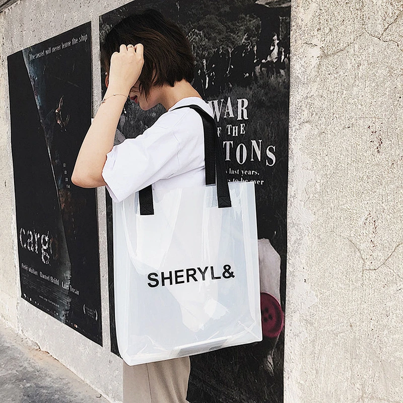 New Design Candy Color Women Fashion Clear Jelly Bag Large Tote Bag