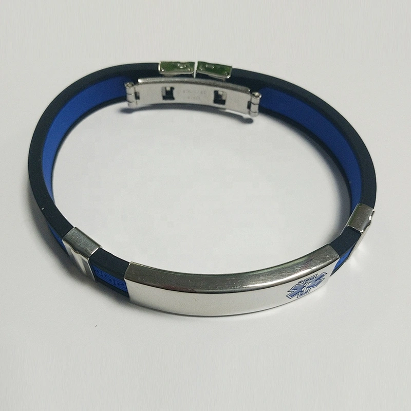 Free Engraving Alert ID Bracelet Stainless Steel Rubber Silicone Emergency