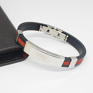 Wholesale Fashion Basketball  Wristband Stainless Steel Clasp Adjustable Rubber Bracelet for man