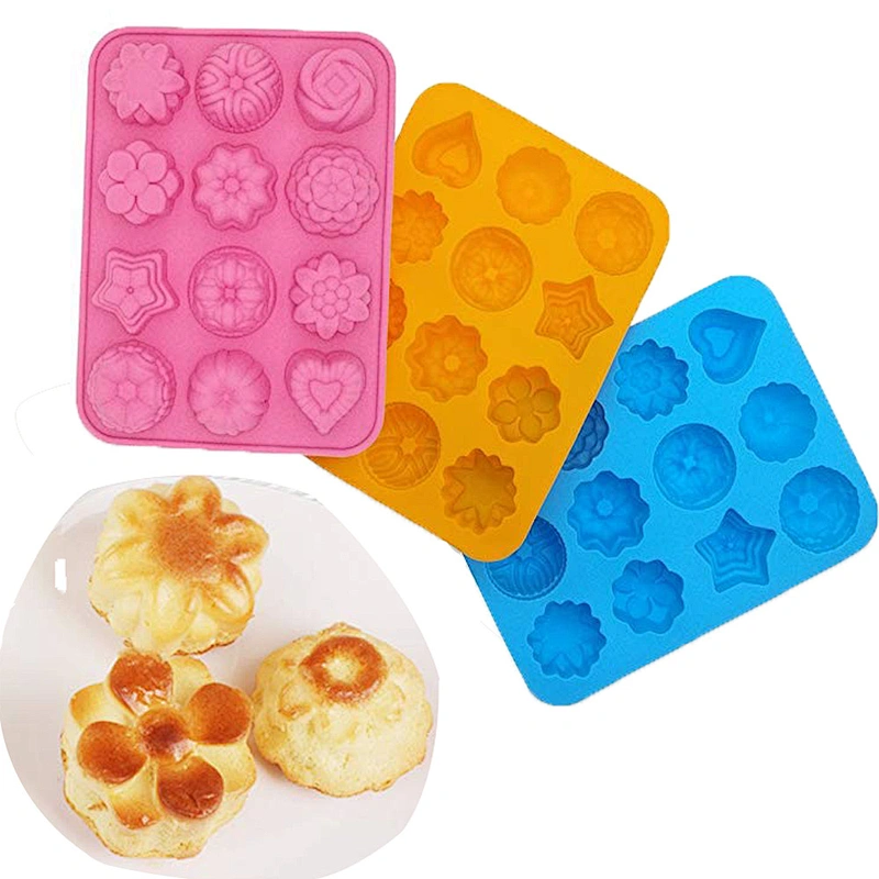 Wholesale BPA Free 12 Cavities Flowers Cake Silicone Mould Non Stick Candy Mould