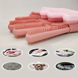 2-sided Scrubber Reusable Silicone Brush Scrub Cleaning Gloves for Dish Wash Kitchen Bathroom Cleaning Car Wash