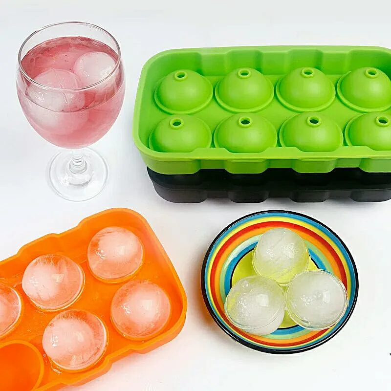 Wholesale New Design Silicone Ice Cube Tray Ball Shape 8 Holes Ice Mold