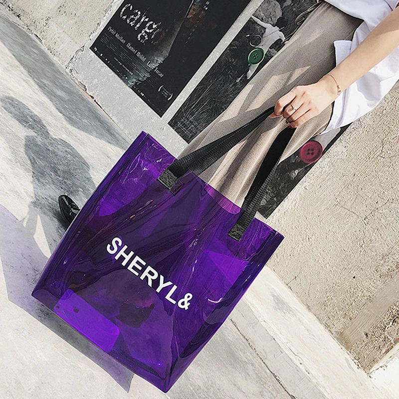New Design Candy Color Women Fashion Clear Jelly Bag Large Tote Bag