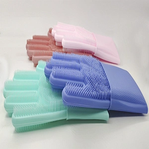 2-sided Scrubber Reusable Silicone Brush Scrub Cleaning Gloves for Dish Wash Kitchen Bathroom Cleaning Car Wash