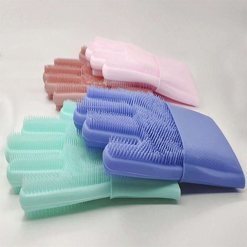 2-sided Scrubber Reusable Silicone Brush Scrub Cleaning Gloves for Dish Wash Kitchen Bathroom Cleaning Car Wash