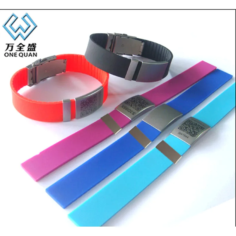 metal plate Sport ID bracelet Engrave id silicone sports bracelet with metal plate and clasp