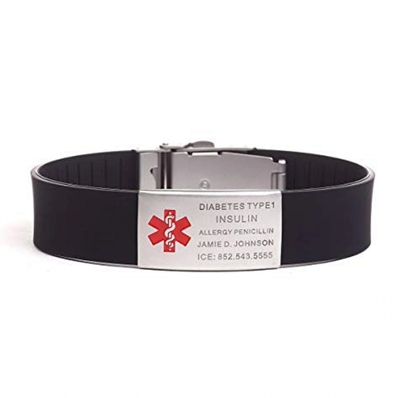 Medical Alert ID Bracelets Red Silicone Adjustable for Womens Fits Adults and kids