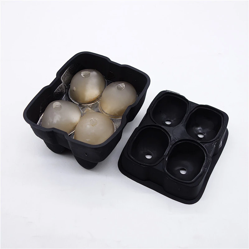 Flexible Silicone Ice Cube Mold Tray  for 3D Skull Makes Four Giant Skulls Round Ice Cube Maker Black