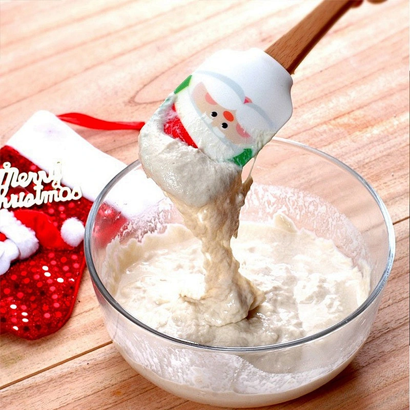 Christmas Silicone Food Grade BPA FREE FDA  Cake Tools Spatula With Wooden Handle