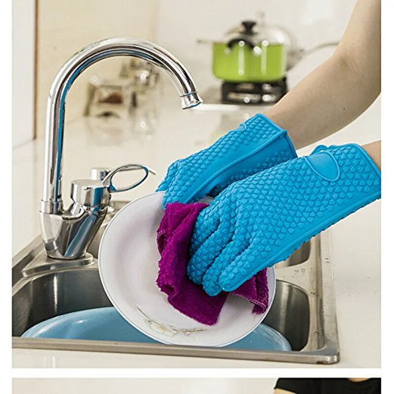 27.5X17.5 cm Long Food Grade Silicone Heat-resistant Oven Mitts Cooking, BBQ, Grill, Baking Gloves