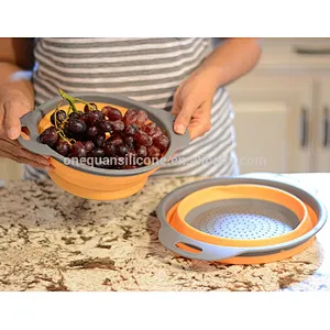 Space saving collapsible silicone strainer rubber colander kitchen set promotional gift cheap wholesale price