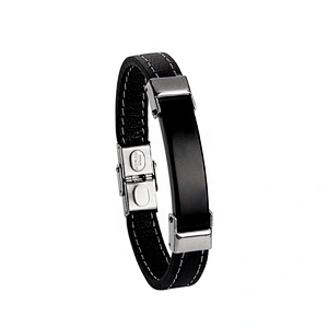 Wholesale stainless steel blanks charm PU leather bracelet
