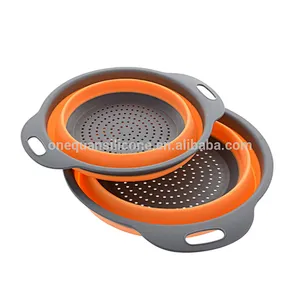 Space saving collapsible silicone strainer rubber colander kitchen set promotional gift cheap wholesale price