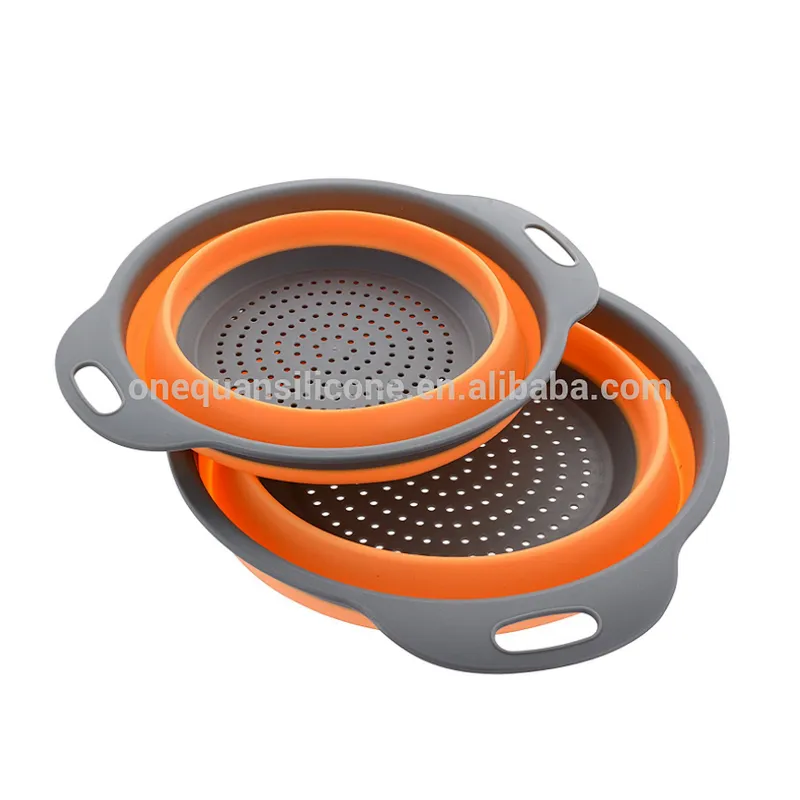 Space saving collapsible silicone strainer rubber colander kitchen set promotional gift cheap wholesale price