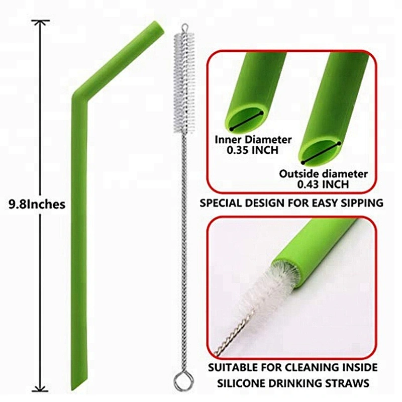 Eco Friendly Better Life Reusable Silicone Drinking Straws Extra Long Flexible Straws With Cleaning Brushes