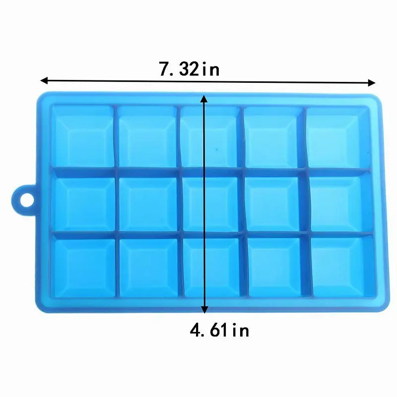 Bar Exclusive BPA Free Silicone Ice Tray 15 Cavity Square Ice Cube Mold Freeze Mould Ice Cream Maker for Drinks Beverage