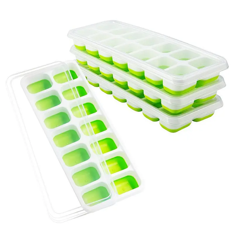 Clear Ice Cube Easy-Release Silicone Flexible 14-Ice  Cube Trays with Spill-Resistant Lid, Stackable Durable and Dishwasher Safe