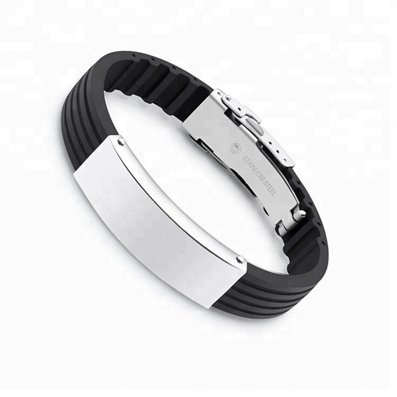Waterproof Black Skinny Sport Fitness Safety ID Bracelet Hypo-allergenic Silicone with Engraving