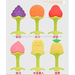 Best Baby Teether Massage Silicone Baby Teether Baby Teething Toys, Soft Silicone Natural BPA Free Fruit Teethers Set with Pacif