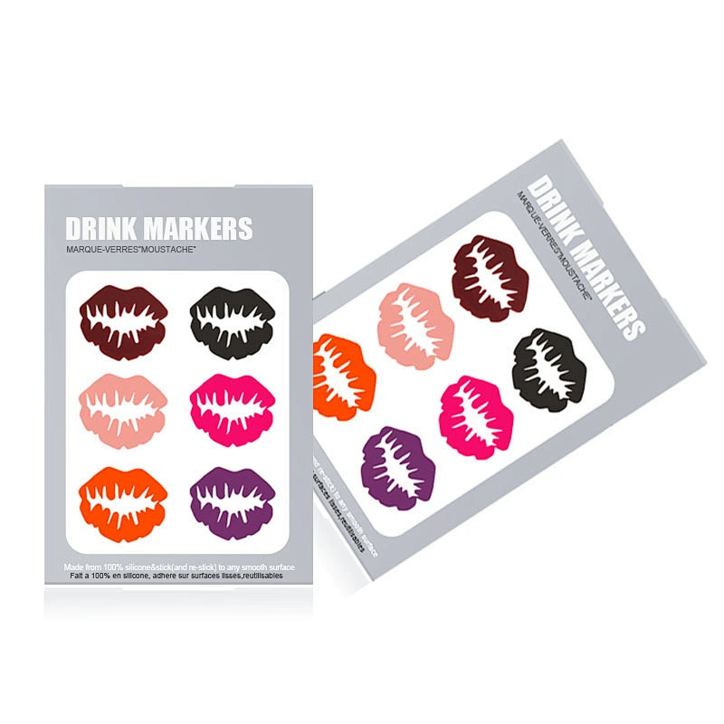 Lip Shape 6pcs Silicone Wine Label Sticker Reusable Glass Markers